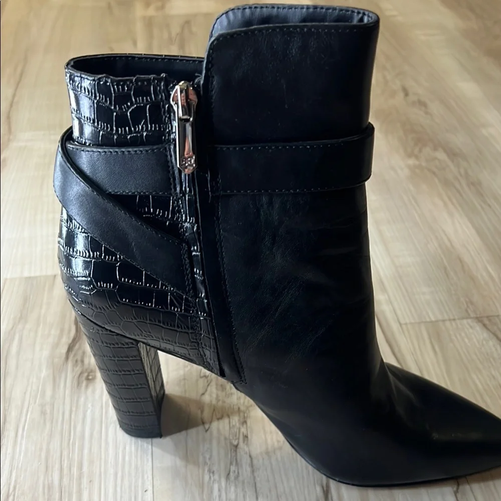 Sam Edelman Black Croc-Embossed Ankle Boots - Picture 7 of 10